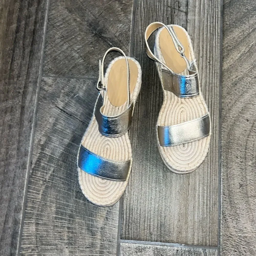 Marc Fisher LTD gold metallic espadrilles 3” heel, 2” platform.